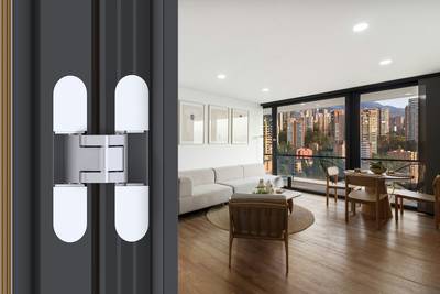 (1 кор.=2 петли) Петля скрытая ELEMENTIS, серия ITALY, универсальная, 3D, 120x27 мм, 60 кг, цамак, цвет серебро матовое Изображение 2