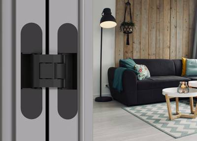 (1 кор.=2 петли) Петля скрытая ELEMENTIS, серия ITALY,, универсальная, 3D, 130x28/30 мм, 60 кг, цамак, цвет черный Изображение 2