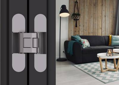 (1 кор.=2 петли) Петля скрытая ELEMENTIS, серия ITALY,, универсальная, 3D, 130x28/30 мм, 60 кг, цамак, цвет серебро матовое Изображение 2