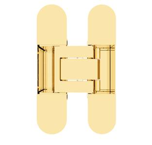 (1 кор.=2 петли) Петля скрытая ELEMENTIS, серия ITALY, универсальная, 3D, 130x28/30 мм, 60 кг, цамак, цвет золото полированное Изображение