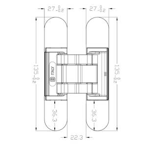 (1 кор.=2 петли) Петля скрытая ELEMENTIS, серия ITALY,, универсальная, 3D, 135x27 мм, 60 кг, цамак, цвет золото матовое Изображение 2