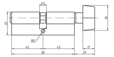 Цилиндр профильный MAXBAR с плоской ручкой CVG/K 45(ручка)/45 (ключ),никел. Изображение 2