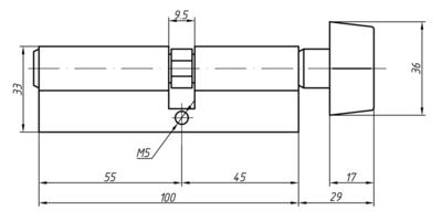 Цилиндр профильный MAXBAR с плоской ручкой CVG/K 45(ручка)/55(ключ),никел. Изображение 2