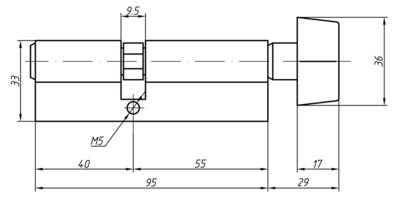 Цилиндр профильный MAXBAR с плоской ручкой CVG/K 55(ручка)/40(ключ), никелированный Изображение 2
