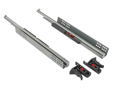 Комплект направляющих скрытого монтажа с фиксаторами Firmax L=400мм, полного выдвижения с доводчиком, для ЛДСП 16мм Изображение