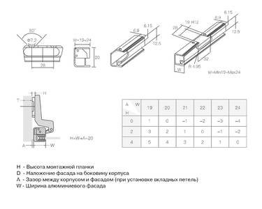 Петля Firmax Smartline для вкладных алюминиевых дверей (толщина рамки 19-24мм) Clip-on Soft-close, угол открывания 105, two-way Изображение 5