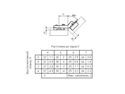 Петля Firmax для угловых дверей, 45° Slide-on, угол открывания 110°, 48 мм, шуруп, сталь Изображение 2