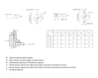 Петля для вкладных дверей, Clip On, Soft-Close,угол открывания 105°, 45 мм, 35 мм чашка Изображение 5