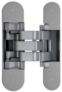 Петля скрытая OTLAV для компланарных дверей, универсальная, 3D, 130x32/25 мм, 60 кг, цамак и алюминий, с 4 накладками и 4 винтами для крепления накладок, никель матовый Изображение 1