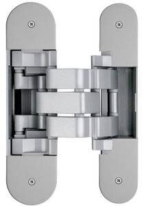 Петля скрытая OTLAV для компланарных дверей, универсальная, 3D, 130x32/25 мм, 60 кг, цамак и алюминий, с 4 накладками и 4 винтами для крепления накладок, серебро матовое Изображение 1