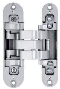 Петля скрытая OTLAV для компланарных дверей, универсальная, 3D, 130x32/25 мм, 60 кг, цамак и алюминий, с 4 накладками и 4 винтами для крепления накладок, серебро матовое Изображение 3