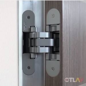 Петля скрытая OTLAV для компланарных дверей, универсальная, 3D, 130x32/25 мм, 60 кг, цамак и алюминий, с 4 накладками и 4 винтами для крепления накладок, серебро матовое Изображение 14