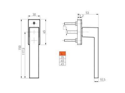 Ручка оконная Internika DUBLIN 40 мм, алюминиевая, 2 винта, антрацит матовый RAL7016M (45°) Изображение 4