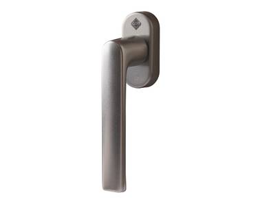 Ручка оконная алюминиевая HOPPE Hamburg SecuForte с логотипом VEKA, штифт vario fit 32-42 мм, 45°, 2 винта М5х45,  2 винта М5х50, титан Изображение 2