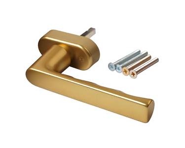 Ручка оконная алюминиевая  HOPPE Hamburg SecuForte, штифт vario fit 32-42 мм, 45°, 2 винта М5х45,  2 винта М5х50, золото Изображение 3