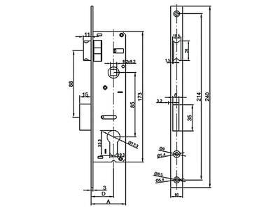 Замок Elementis с ригелем и фалевой защелкой 153 PZ/F16/35/85/8, хром полированный Изображение 2