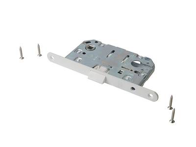 Замок механический под цилиндр 50x8x85 ширина штульпа 18 мм, универсальный, c винтами, белый крашенный Изображение 3